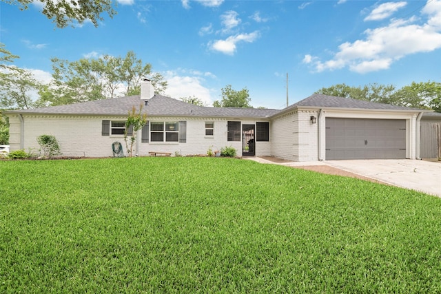 13302 Holston Hills Dr, Houston, TX 77069 - view of front of house featuring a garage, concrete driveway, a chimney, a front yard, and brick siding