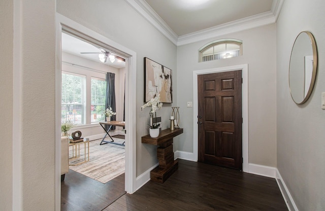 931 Shirkmere Rd, Houston, TX 77008 - foyer with crown molding and dark wood-type flooring