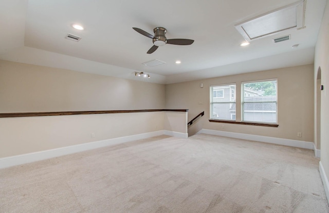 931 Shirkmere Rd, Houston, TX 77008 - empty room with light colored carpet, attic access, recessed lighting, and ceiling fan