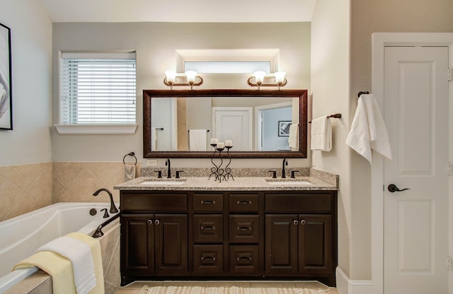 931 Shirkmere Rd, Houston, TX 77008 - bathroom featuring double vanity and a garden tub