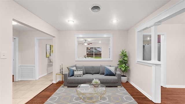 9643 Val Verde St, Houston, TX 77063 - living room featuring wood finished floors and ceiling fan
