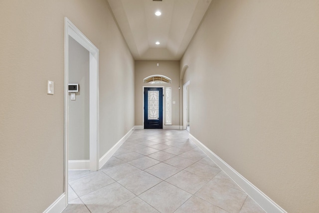 1215 Oxbow Crossing Ln, Rosenberg, TX 77471 - doorway with light tile patterned flooring and recessed lighting