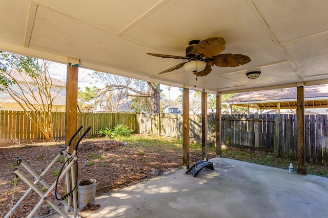 6335 Danshire Ct, Houston, TX 77049 - fenced backyard featuring a patio area and a ceiling fan
