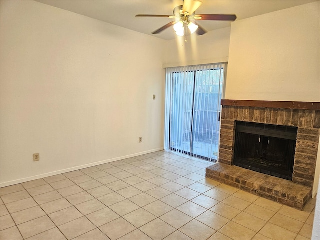 7950 N Stadium Dr Unit 191, Houston, TX 77030 - unfurnished living room with ceiling fan, light tile patterned floors, and a fireplace