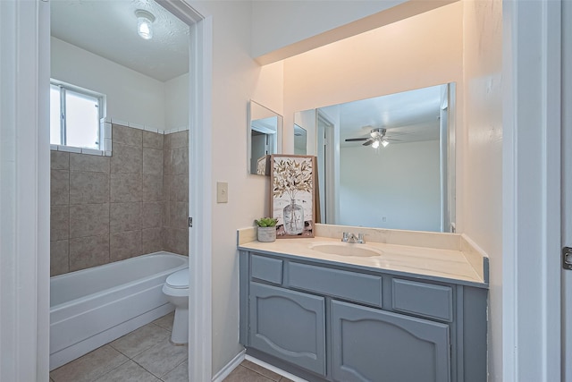4330 Brookhead Trl, Houston, TX 77066 - full bath with tile patterned floors, vanity, ceiling fan, and shower / bathtub combination