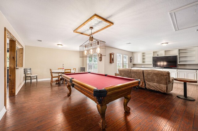 7403 Falcon Dr, Brookshire, TX 77423 - recreation room with attic access, dark wood-style floors, pool table, and a textured ceiling