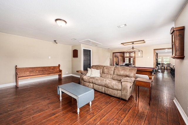 7403 Falcon Dr, Brookshire, TX 77423 - living area featuring attic access and dark wood-type flooring