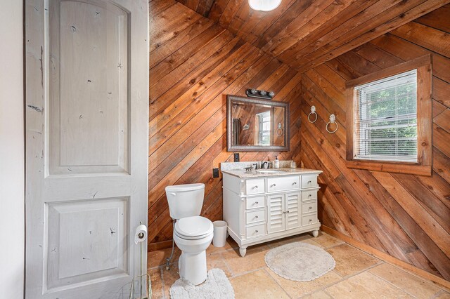 7403 Falcon Dr, Brookshire, TX 77423 - bathroom with vanity, wooden walls, vaulted ceiling, and wooden ceiling