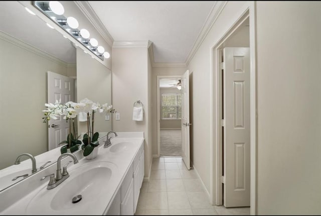 8123 Spring Bluebonnet Dr, Sugar Land, TX 77479 - full bathroom featuring tile patterned floors, double vanity, and crown molding
