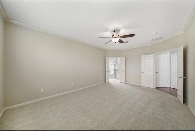 8123 Spring Bluebonnet Dr, Sugar Land, TX 77479 - unfurnished bedroom with carpet floors, ornamental molding, and a ceiling fan