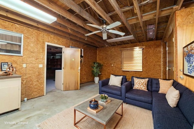 1311 Linwood Dr, Wharton, TX 77488 - living area with concrete flooring and ceiling fan