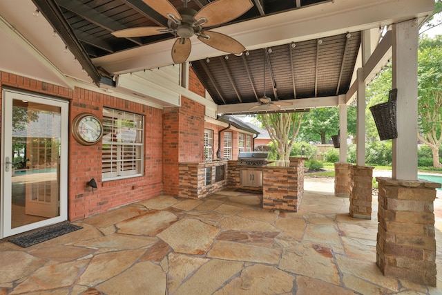 15902 Ivy Bridge Ln, Houston, TX 77095 - view of patio featuring a ceiling fan and area for grilling