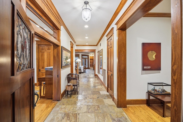4132 Coleridge St, Houston, TX 77005 - entryway featuring ornamental molding, stone tile floors, and recessed lighting