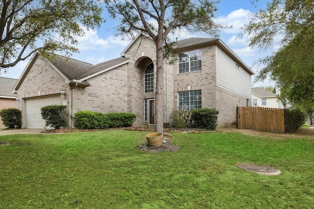 20202 Windsor Trace Ln, Richmond, TX 77407 - traditional-style home with brick siding, an attached garage, a shingled roof, and concrete driveway