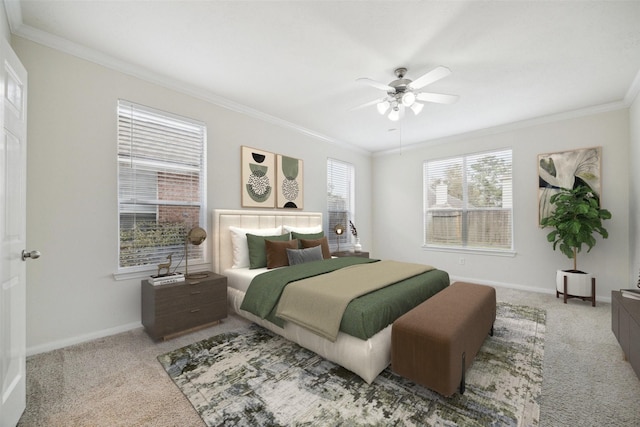 20202 Windsor Trace Ln, Richmond, TX 77407 - bedroom with crown molding, carpet floors, and ceiling fan