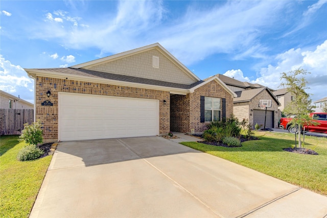 5723 Morning Vista Rd, Katy, TX 77493 - view of front of property featuring brick siding, driveway, a garage, and roof with shingles