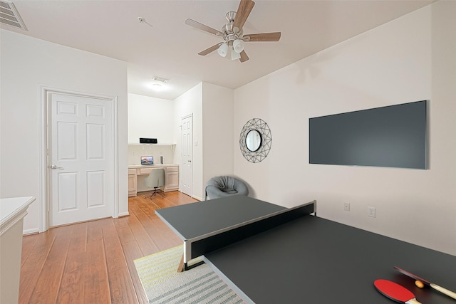2710 Grants Lake Blvd Unit T6, Sugar Land, TX 77479 - game room with a ceiling fan, a desk, and light wood-type flooring