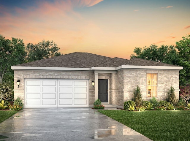 25021 Pomegranate Pl, Montgomery, TX 77316 - view of front of property with concrete driveway, a garage, brick siding, and a shingled roof