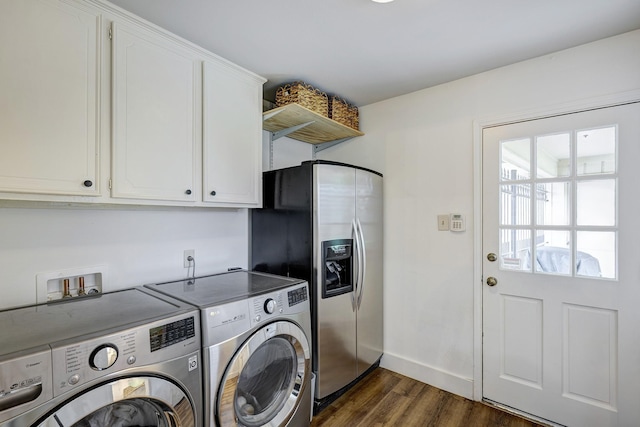 918 N Wilcrest Dr, Houston, TX 77079 - laundry room with washer and clothes dryer, cabinet space, and dark wood finished floors