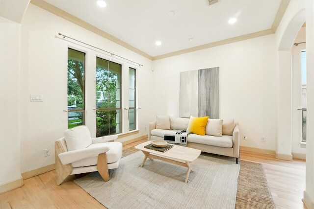 4106 Lehigh Ave, Houston, TX 77005 - living area featuring arched walkways, light wood-type flooring, and recessed lighting