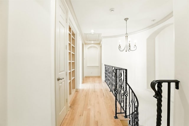 4106 Lehigh Ave, Houston, TX 77005 - hall featuring light wood-style floors, an upstairs landing, and attic access