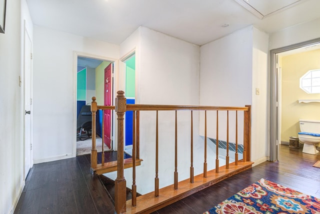 1603 Chart Dr, Crosby, TX 77532 - corridor with attic access, hardwood / wood-style flooring, and an upstairs landing