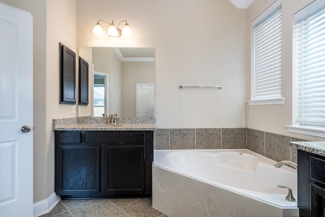 8506 Clarkman Ridge Ln, Cypress, TX 77433 - full bath featuring vanity, a bath, crown molding, and healthy amount of natural light