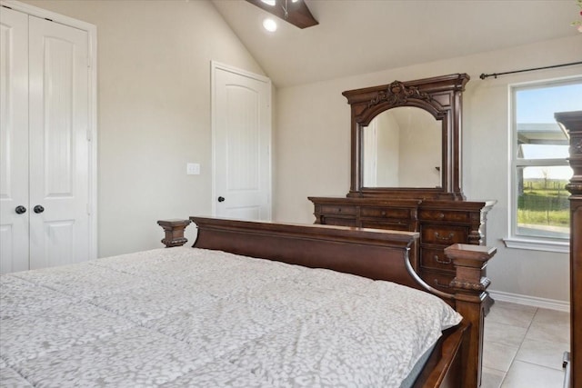 2407 Thuesen Rd, Beasley, TX 77417 - bedroom with vaulted ceiling, light tile patterned flooring, recessed lighting, and a ceiling fan
