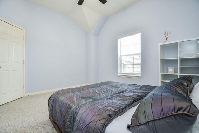 5823 Lundwood Ln, Houston, TX 77084 - carpeted bedroom with vaulted ceiling and ceiling fan