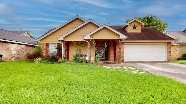 2010 Wildwood Dr, Deer Park, TX 77536 - view of front of house with a garage, a front yard, brick siding, driveway, and roof with shingles
