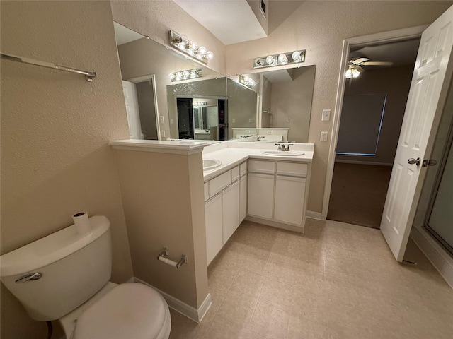 1330 Old Spanish Trl Unit 3201, Houston, TX 77054 - bathroom featuring a textured wall, a ceiling fan, and double vanity