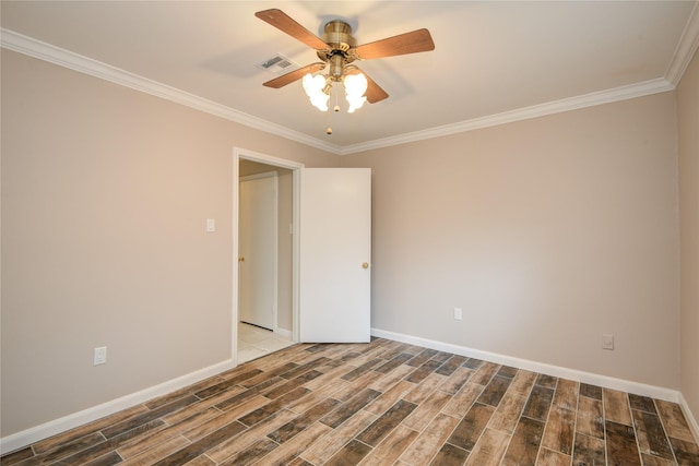13903 Chevy Chase Dr, Houston, TX 77077 - unfurnished room with wood finished floors, ceiling fan, and crown molding