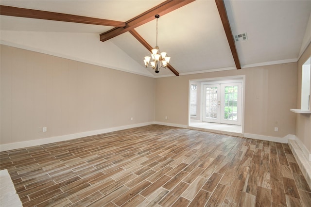 13903 Chevy Chase Dr, Houston, TX 77077 - unfurnished living room featuring a chandelier, wood finished floors, and french doors