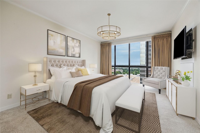 5001 Woodway Dr Unit 1701, Houston, TX 77056 - bedroom featuring light colored carpet, a chandelier, and ornamental molding