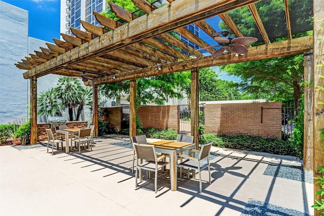 5001 Woodway Dr Unit 1701, Houston, TX 77056 - view of patio featuring outdoor dining area, a ceiling fan, a pergola, and a grill