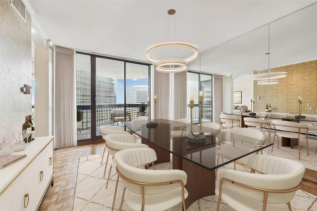 5001 Woodway Dr Unit 1701, Houston, TX 77056 - dining space with floor to ceiling windows and parquet flooring