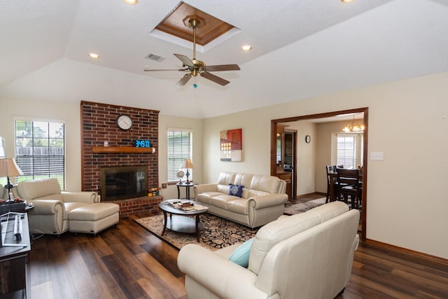 3701 Regency Dr, Deer Park, TX 77536 - living area with dark wood-type flooring, plenty of natural light, a ceiling fan, and recessed lighting