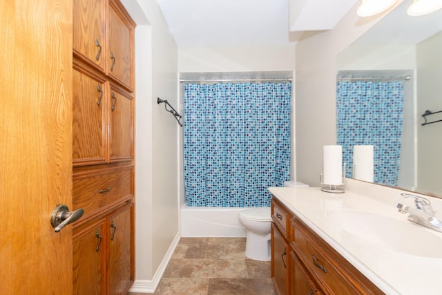 3701 Regency Dr, Deer Park, TX 77536 - bathroom with vanity, shower / bath combination with curtain, and stone finish floors