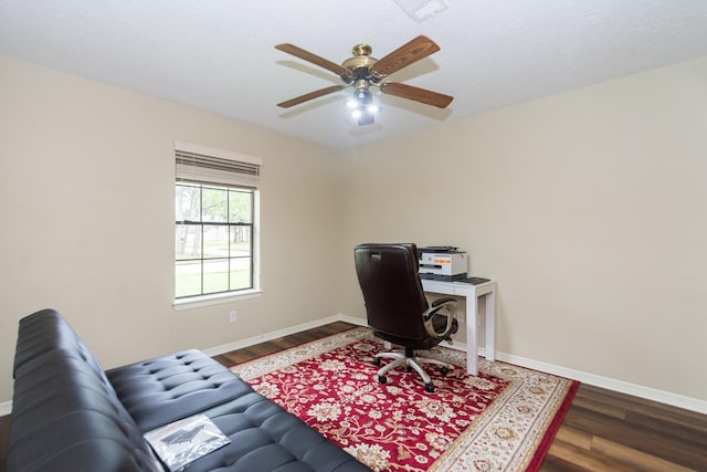 3701 Regency Dr, Deer Park, TX 77536 - home office with wood finished floors and a ceiling fan