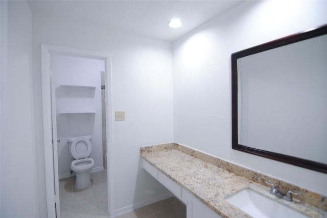6503 Gladewell Dr, Houston, TX 77072 - bathroom featuring tile patterned floors, vanity, and recessed lighting