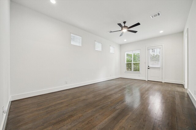 1825 Northwood Dr, Houston, TX 77009 - empty room featuring a ceiling fan, dark wood finished floors, and recessed lighting