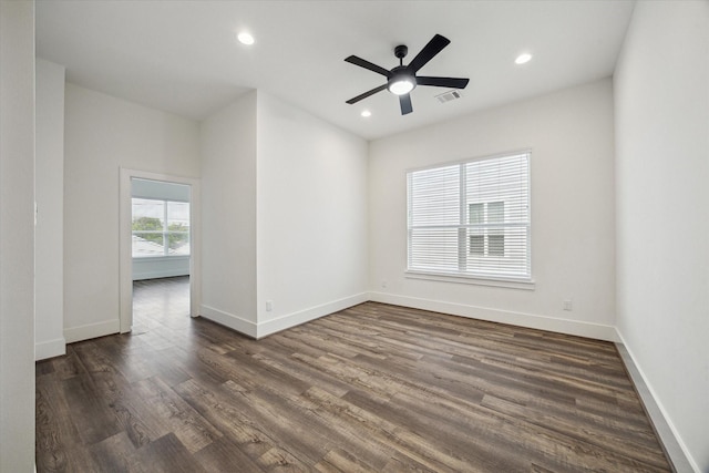 1825 Northwood Dr, Houston, TX 77009 - spare room featuring dark wood-style floors, recessed lighting, and a ceiling fan