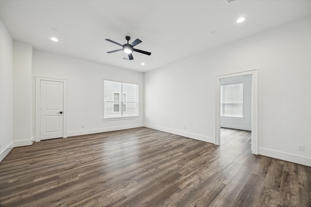 1825 Northwood Dr, Houston, TX 77009 - unfurnished room with healthy amount of natural light, dark wood finished floors, a ceiling fan, and recessed lighting