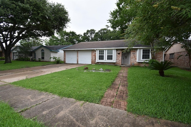 12006 Scottsdale Dr, Meadows Place, TX 77477 - ranch-style home featuring a garage, driveway, a front yard, and brick siding