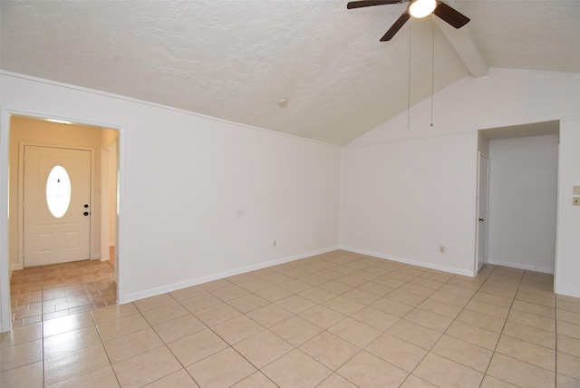 12006 Scottsdale Dr, Meadows Place, TX 77477 - empty room with ceiling fan, light tile patterned flooring, and a textured ceiling