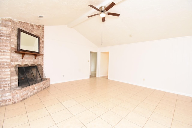 12006 Scottsdale Dr, Meadows Place, TX 77477 - unfurnished living room with a brick fireplace and a ceiling fan