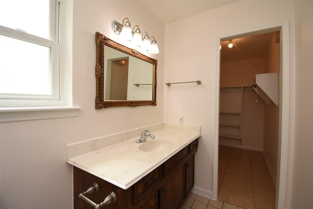 12006 Scottsdale Dr, Meadows Place, TX 77477 - bathroom with vanity, tile patterned flooring, and healthy amount of natural light