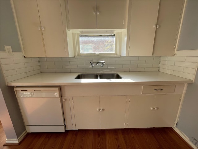 1805 Sul Ross St, Houston, TX 77098 - kitchen featuring dishwasher, dark wood-style floors, light countertops, and white cabinets