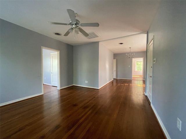 1805 Sul Ross St, Houston, TX 77098 - unfurnished room featuring dark wood-type flooring, a chandelier, and a ceiling fan