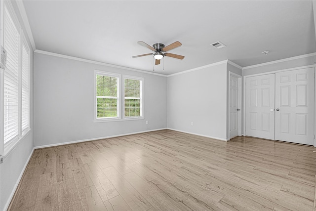 16839 Yates St, Splendora, TX 77372 - unfurnished bedroom with light wood-type flooring, crown molding, and a ceiling fan
